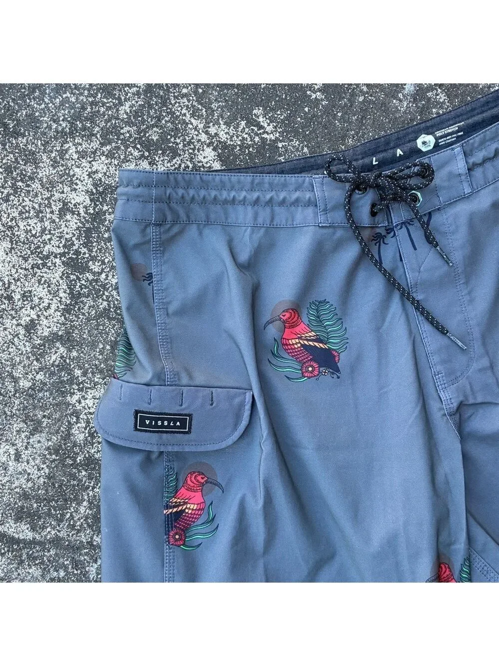 Vissla Tropical Bird in Paradise Boardshorts in Gray - Size 34